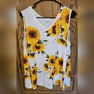 Haute Monde Sunflower Print Tank Top - White and Yellow